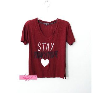 PJ Salvage Stay Pawsitive Graphic V-Neck T-Shirt Dog Cat Heart Maroon Tee Top S